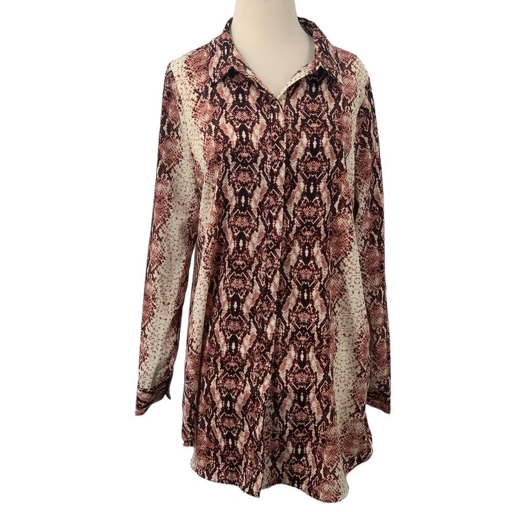BCBGMAXAZRIA Women's Snake Print Long Sleeve Tunic/Dress Pink Burgundy Size L